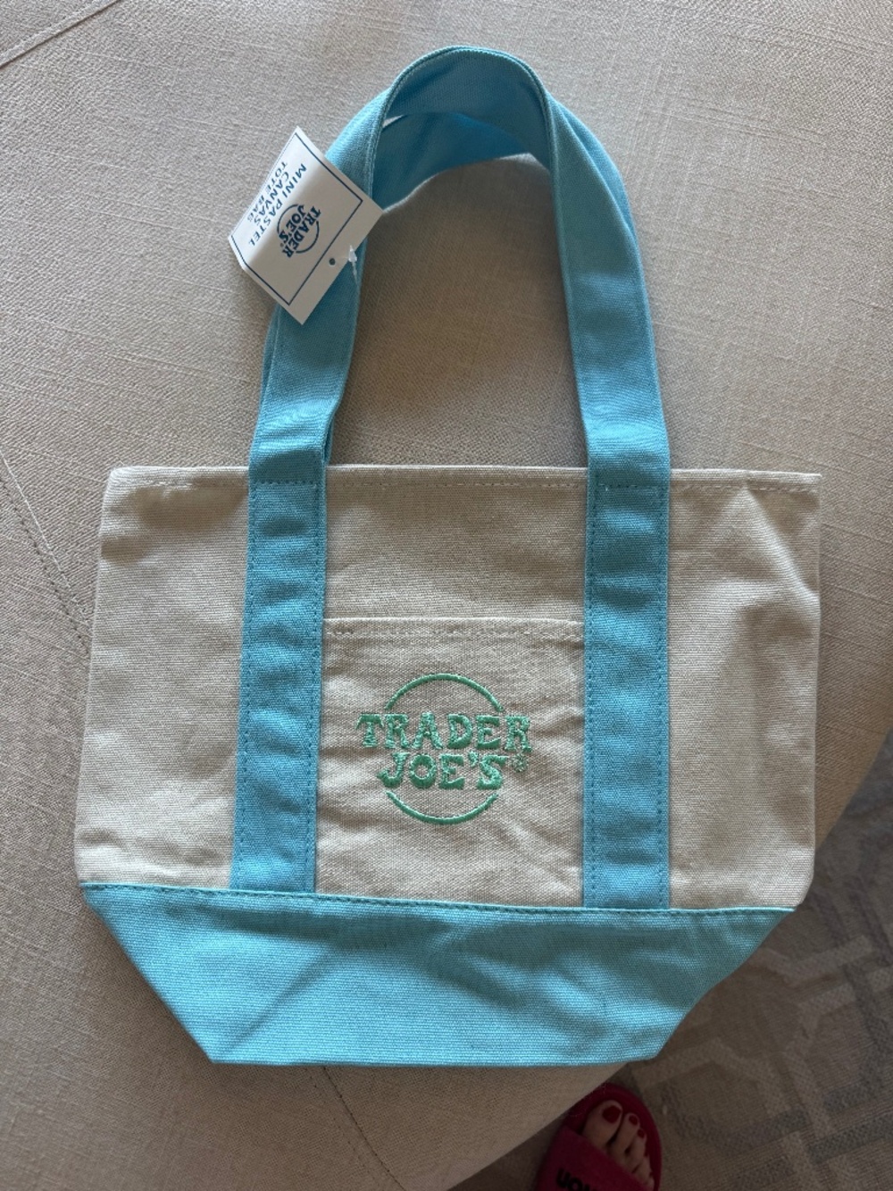 Trader Joe's Mini Tote Bag in Blue and White -NWT